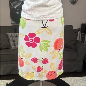 Talbots Petite 14 Summer Fruit & Floral Print Skirt – White